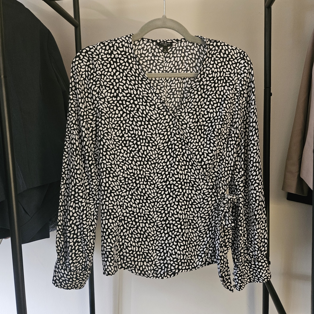 Talbots Black and White Abstract Dot Wrap Blouse